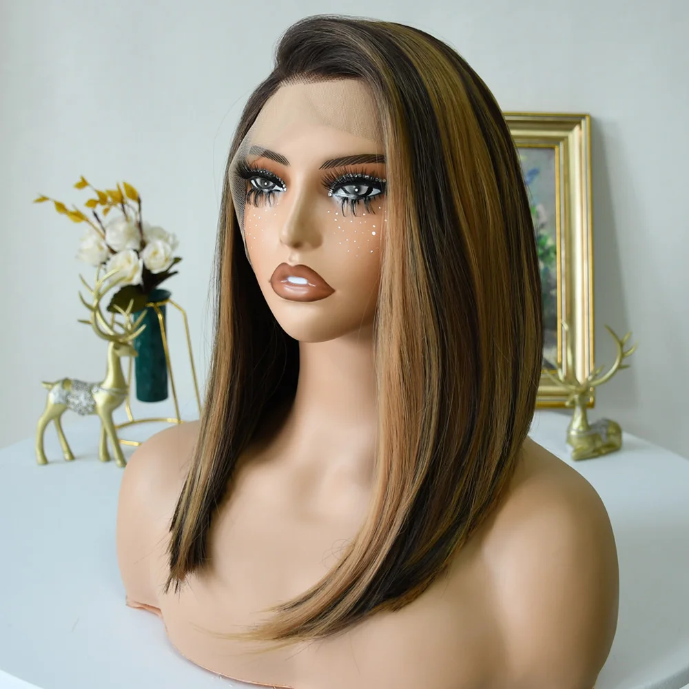 13x4 Прямой кружевной фронтальный парик Боб Предварительно сорванные парики Боб Бразильский Remy Bone Прямой короткий парик Боб Синтетический pelucas de mujer