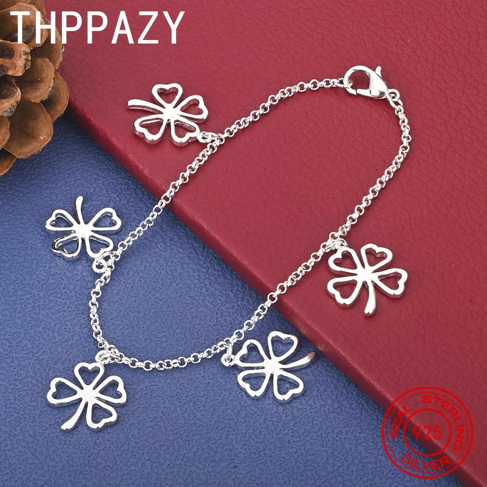 

THPPAZY 925 Sterling Silver Four-Leaf Clover Bracelet Fashion Charm Nice Gift For Birthday Christmas Party Elegant Jewelry