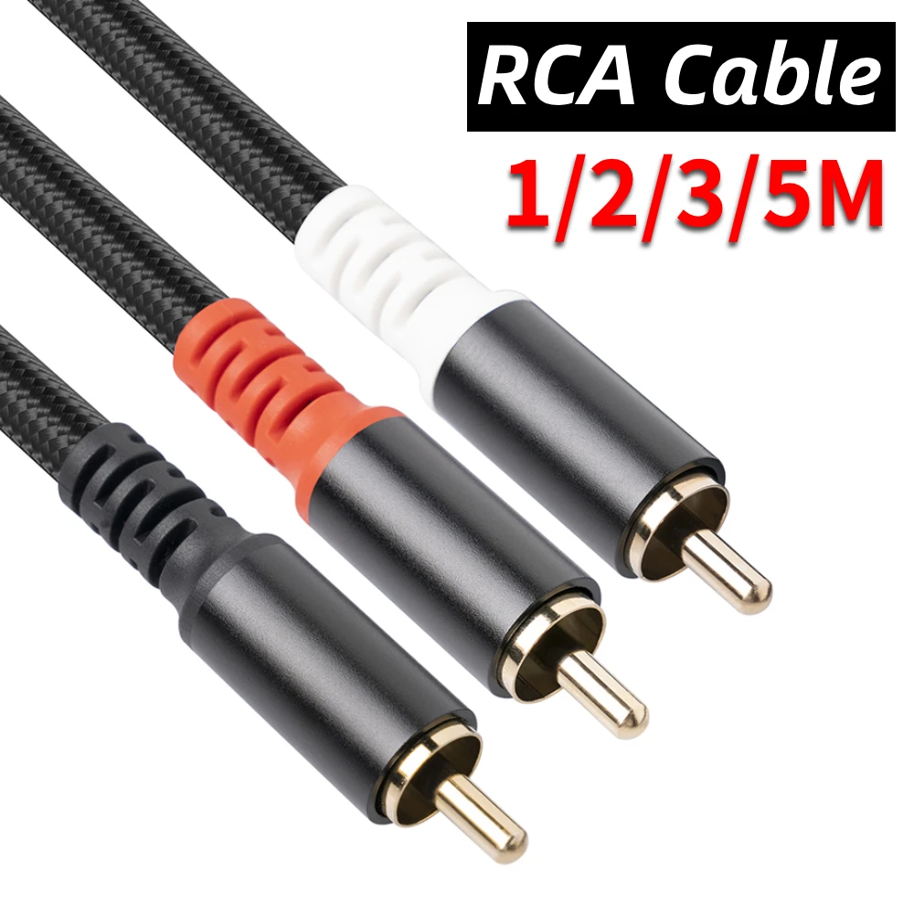 1/2/3/5M 1 RCA Male To 2 RCA Male Audio Cable Subwoofer Y Cable Auxiliary Audio Cord for Home Theater HDTV Amplifiers Speakers