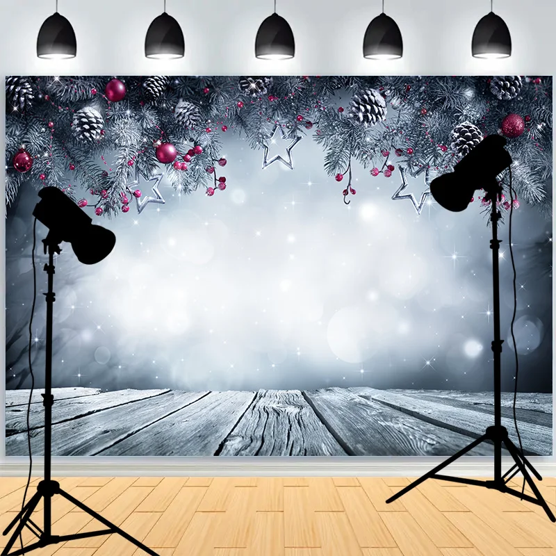 Winter Christmas Wonderland Festive Windows Photography Background Candles Lanterns Birthday Party Photo Backdrops KL-06