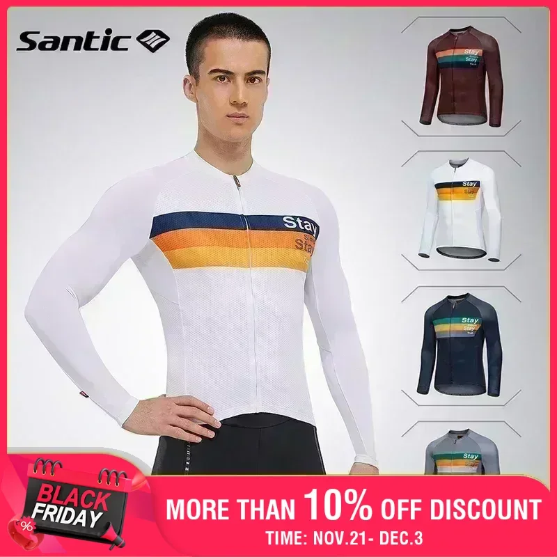 Santic Men Cycling Jersey Long Sleeve Spring Summer Breathable Mountain Bike Jersey Bicycle Clothing Cycling Top Shirt Asian Siz