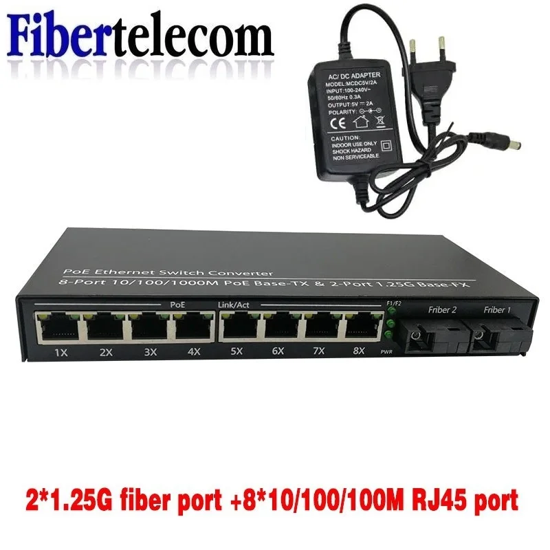 Gigabit Ethernet switch Fiber Optical Media Converter  8 RJ45 UTP and 2 SC fiber Port 10/100/1000M