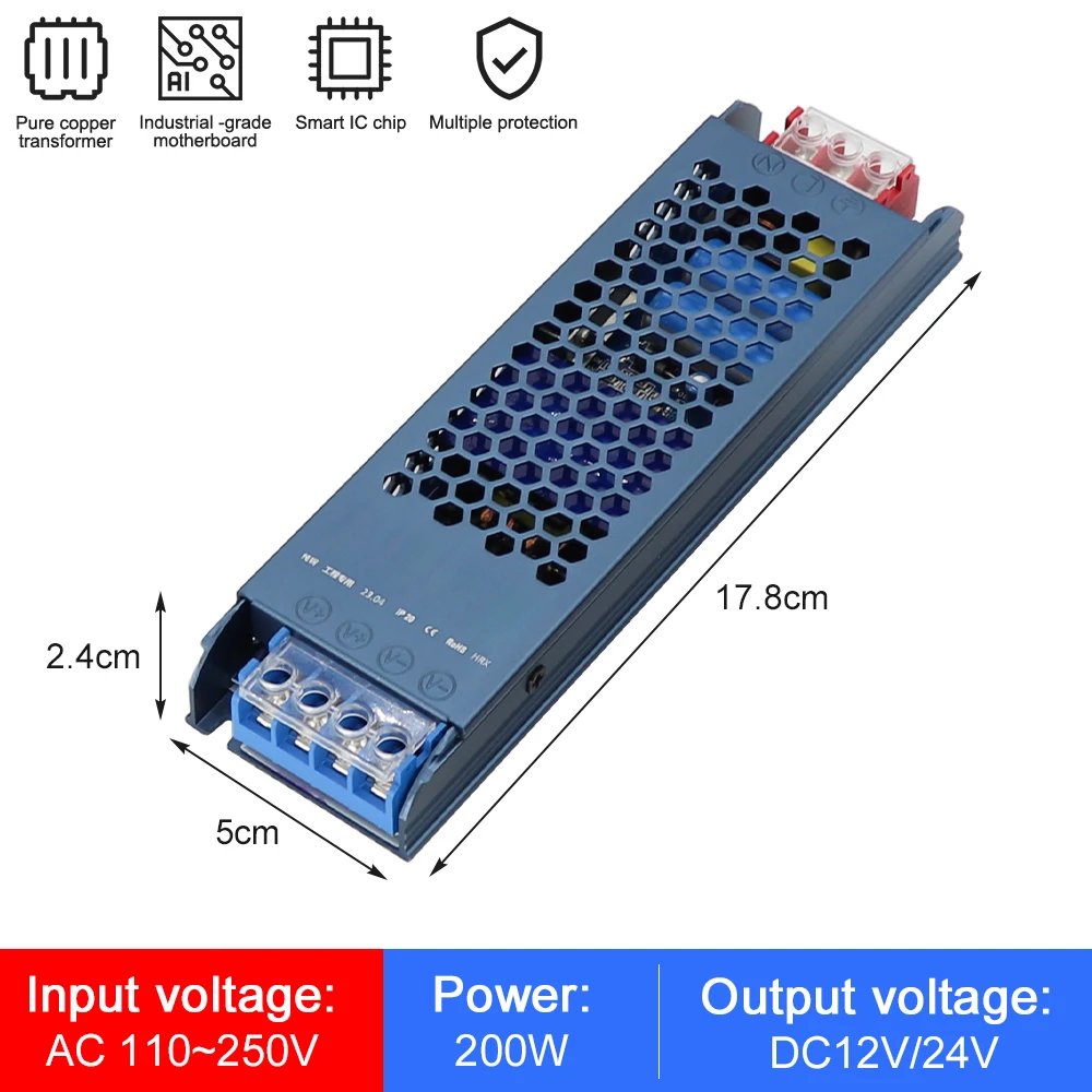 12V 24V LED-Netzteil AC zu DC Transformator 200W 500W Superdünner Konverter für LED-Streifen Glühbirnen LED-Treiber