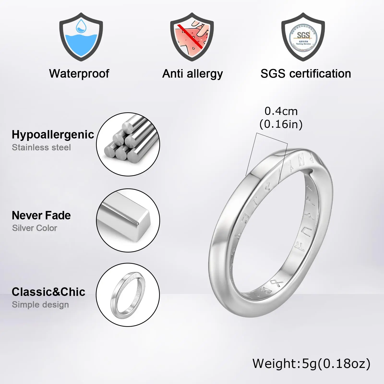 Vintage Viking Rune Symbol Mobius Ring for Men, Geometric Twisted Stainless Steel Rings, Fashion Finger Jewelry Size 7-12 view 6