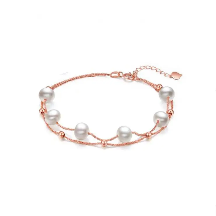 Luxury Fashion AU750 Real Pure 18K Gold Pearl Chain Bracelet Jewelry Women Ladies Female Bridal Engagement Wedding Bracelets