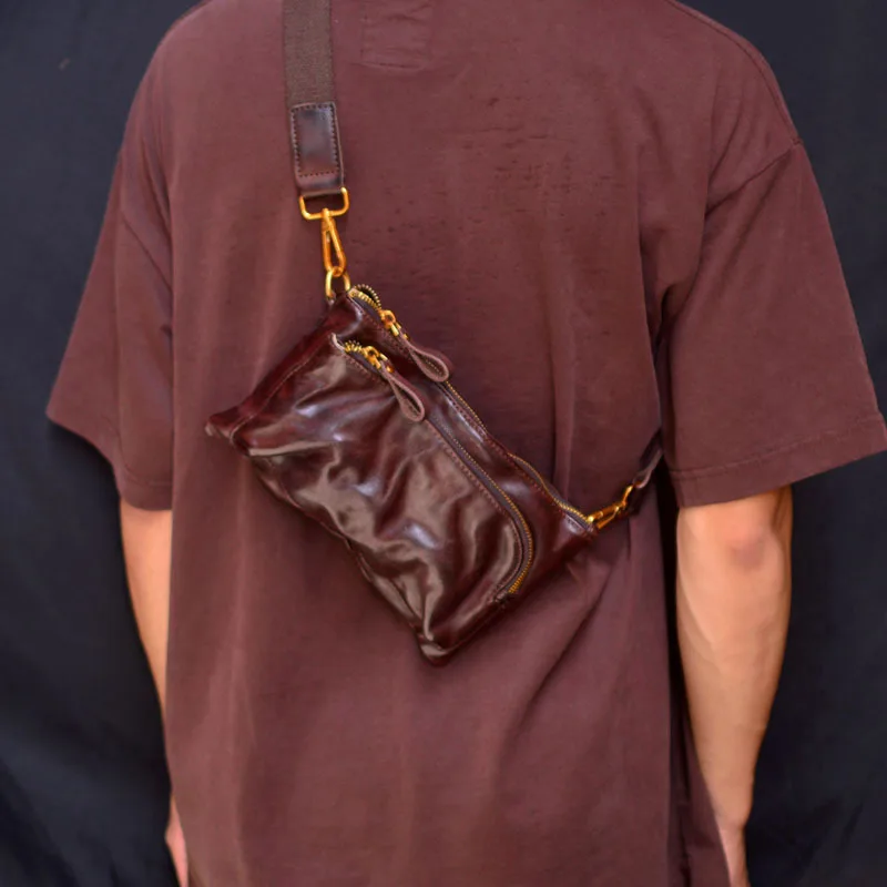 New Original Leather Crossbody Bag Lightweight Tanned Cowhide Youth Shoulder Bag Casual Style Zipper Closure Pure Color