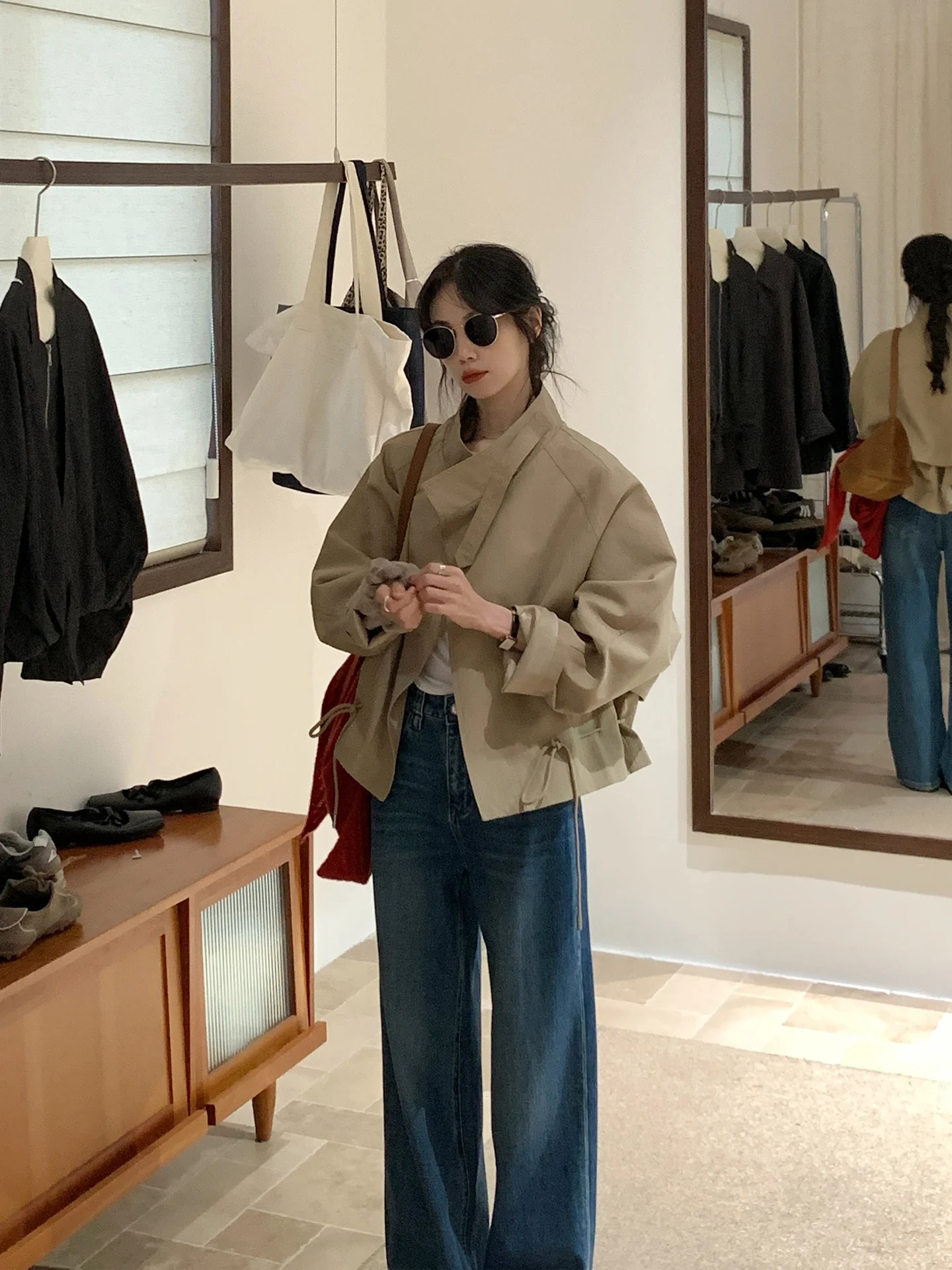 

Корейское пальто цвета хаки, женский свободный повседневный топ, элитное осеннее новое поступление, ветровка Faion для поездок на работу