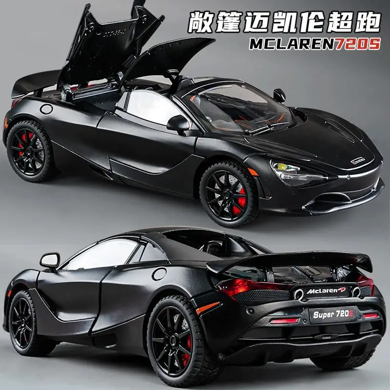 1:24 McLaren 720S Diecast Alloy Supercar Model Openable Parts Convertible Top Light Pull Back for Car Collectors Hobby Display