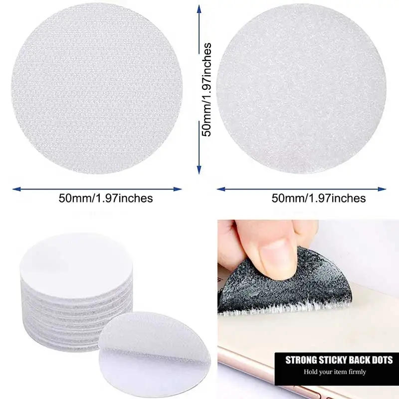 5-20Pairs 50mm Hook and Loop Interlocking Dots Sticky Self Adhesive Fastener Tape Back Coins Hook Loop DIY Carpet Anti Slip Mat