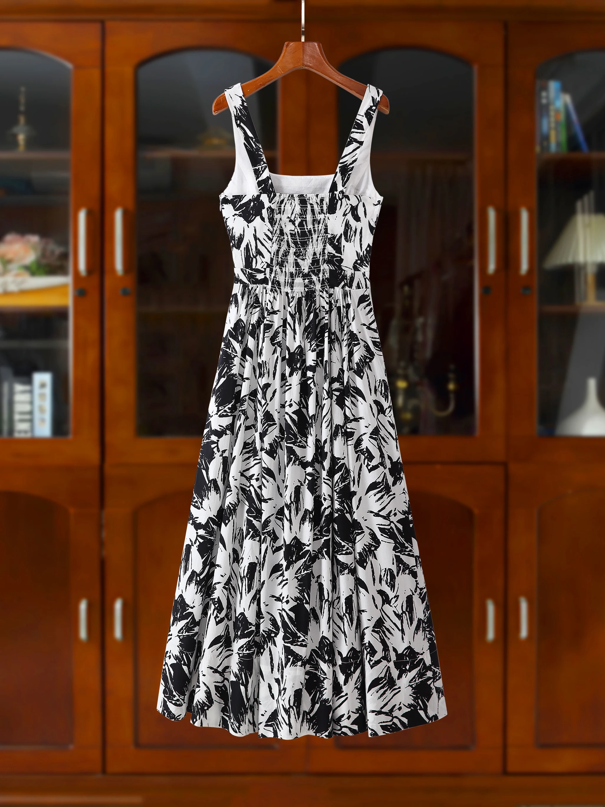 블라 화이트 플로럴 스웨일 A라인 테르 드 커뮤트 하이웨이스트 코튼 폴리에스터 혼방 봄 여름 신상품 F3339