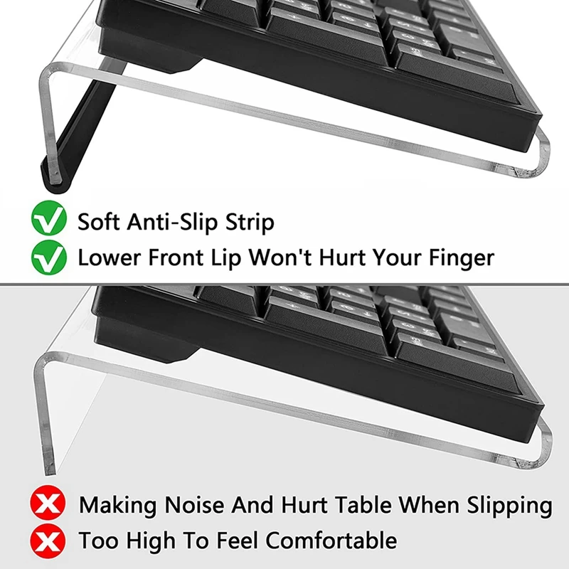 2X Acrylic Keyboard Holder, Tilted Computer Keyboard Holder Clear Keyboard Stand For Ergonomic Typing Office Desk B