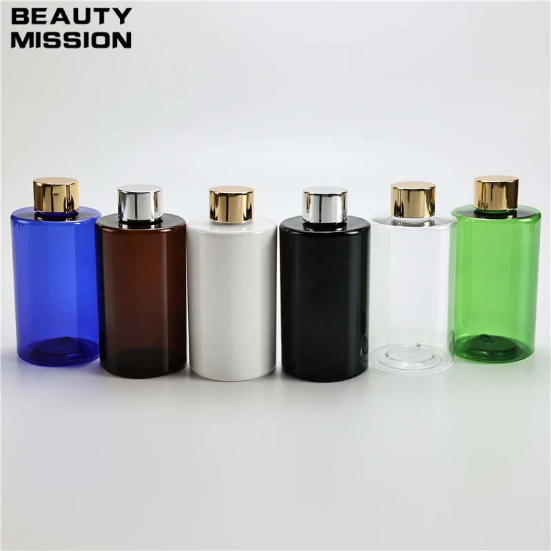 Multicolor 200ML X 25 Essential Oil Chunky Plastic Flat Shoulder Bottles With Gold Silver Screw Cap Empty Shampoo PET Containers