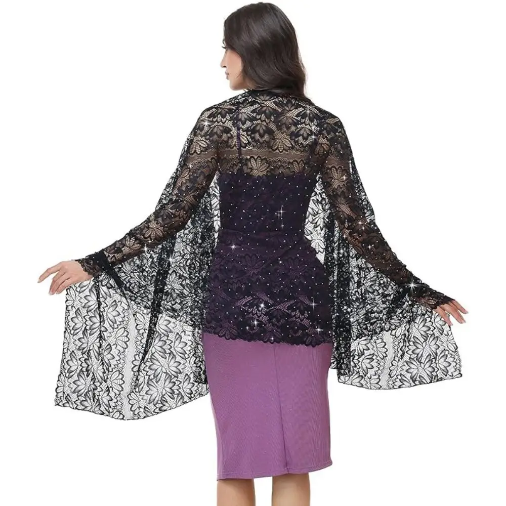 

Solid Color Shawls and Wraps with Rhinestones Thin Sparkly Lace Shawl Soft Breathable Formal Sheer Wedding Wraps
