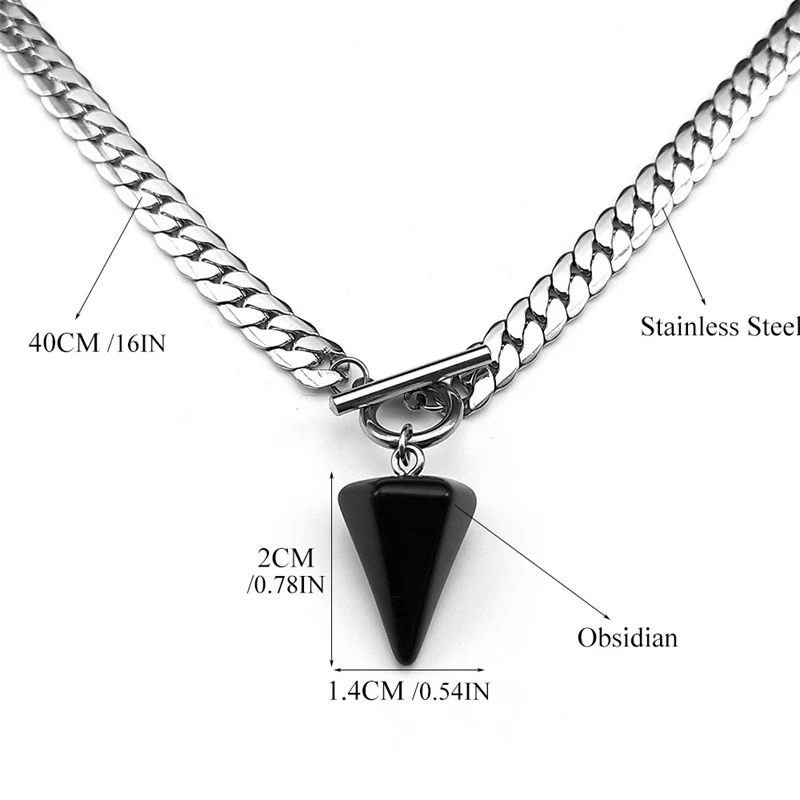 Goth Obsidian Reiki Heilung Pendel für Wahrsagerei Halskette Frauen Edelstahl Kette Kegel Anhänger Halsketten Schmuck NXS03 – Detail 3