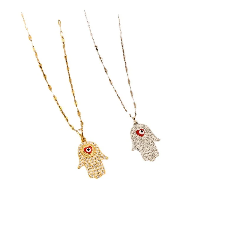 2025 new Devil's eye necklace, diamond palm pendant, fashionable clothing necklace, retro necklace