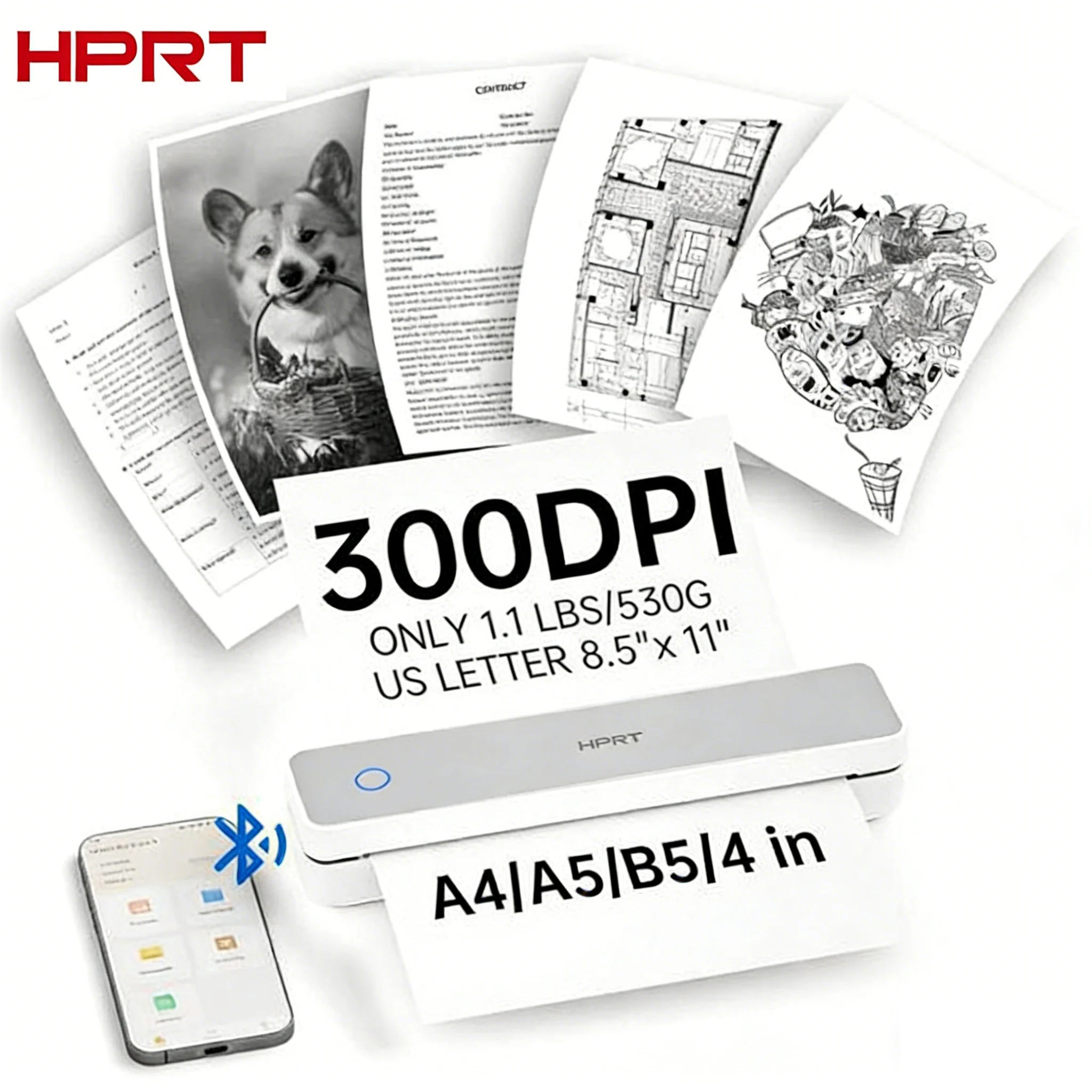 

HPRT MT610-Pro A4 Thermal Printer 300DPI Portable Mobile Wireless Printing For PDF Word Excel Contracts Photos Office School