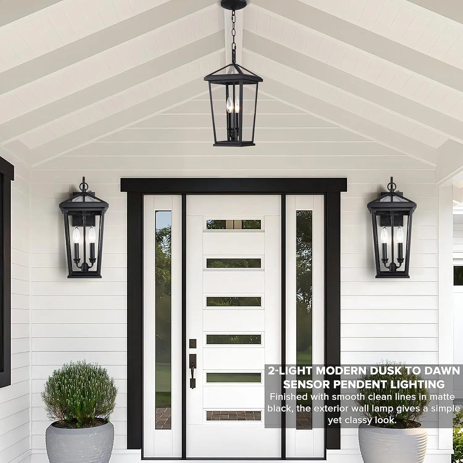 Height Adjustable Porch Lights,Black Hanging Lamp(Glass Lampshade),Farmhouse