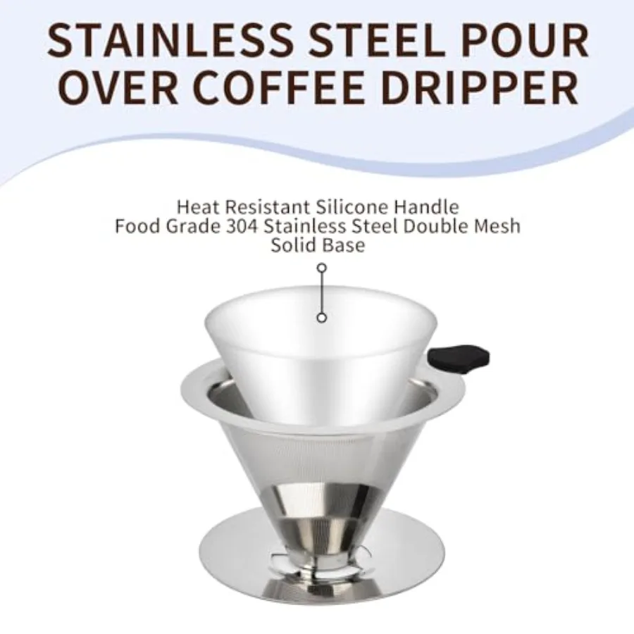 Stainless Steel Pour Over Coffee Dripper, Reusable Fine Mesh Filter for 1-2 Cups, Paperless Coffee Maker for Home, Travel, Camp view 3