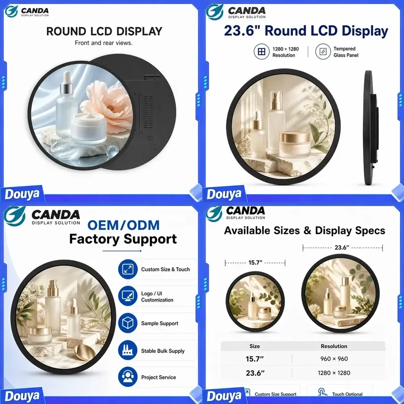 23.6 Inch Round LCD Display High Brightness Animation Wall-Mounted Advertising for Retail Store Graphics