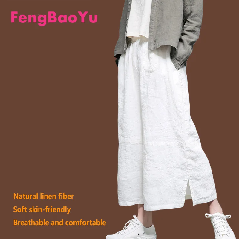 Fengbaoyu Linen Spring Summer Ladies Skirt White Elastic Waist Temperament Simple Fresh Young Girl Long Skirt Loose Women Dress