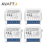 AVATTO Tuya WiFi 1/2/3/4 Gang Mini Smart Switch DIY Light Switches Module 2-Way Control Works With Smart Alexa Alice Google Home