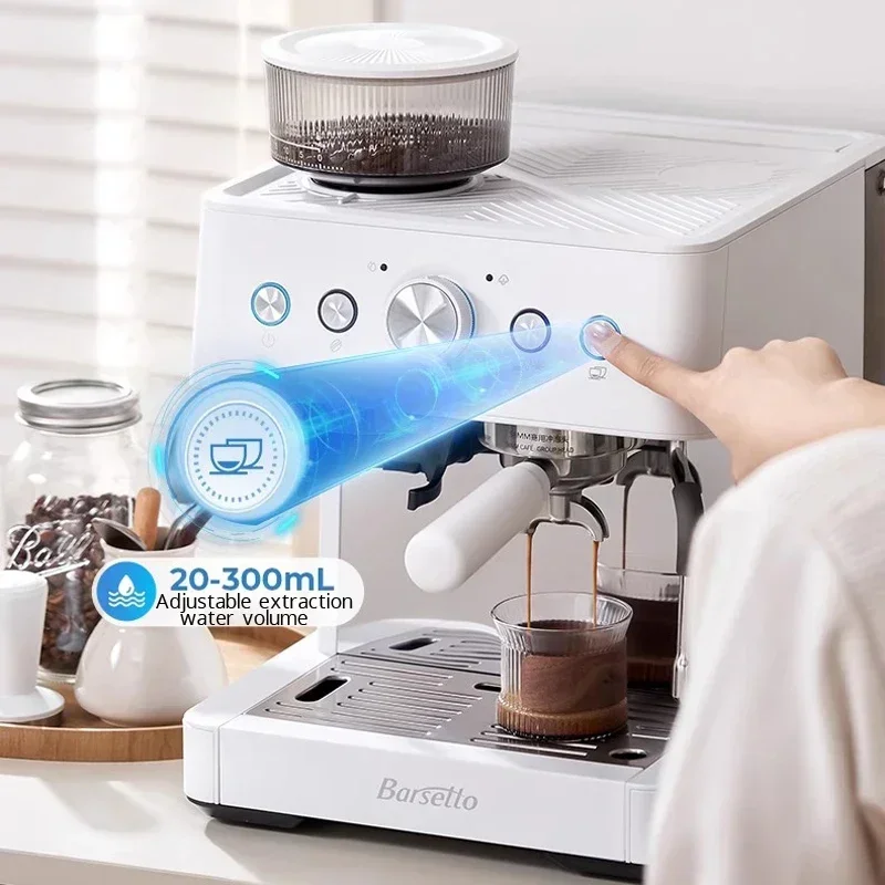 Barsetto Espresso półautomatyczny ekspres do kawy z młynkiem komercyjna ekstrakcja na gorąco i na zimno 15Bar parowy spieniacz do mleka BAE-01C