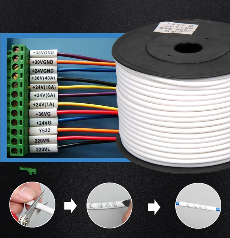 10-110 метров 0,5-25 мм2 5-цветная пустая круглая трубка, печатная машина ручной работы номер/Логотип Этикетка трубка, ПВХ идентификационный рукав