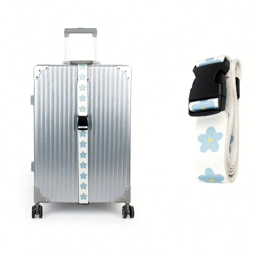 Travel Luggage Plastic Buckle Strap, Floral Print Adjustable Luggage Strap, Buckle Closure, Black with White Floral Design