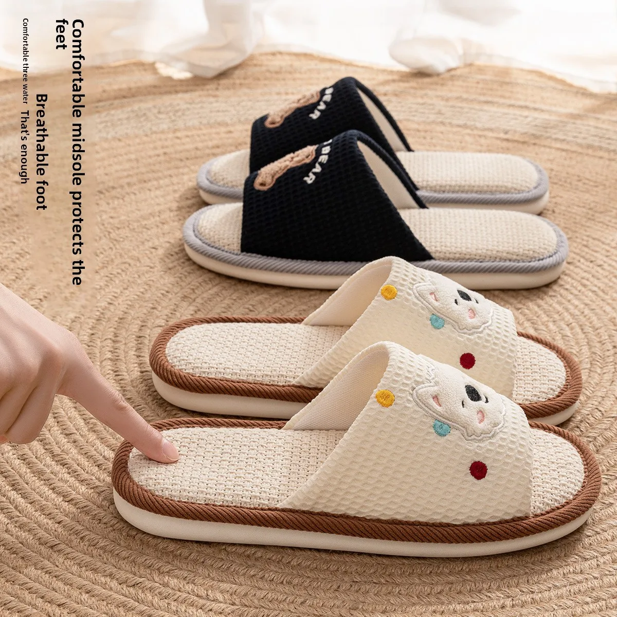 

Женские льняные тапочки: дышащие, нескользящие, для дома, хлопковые, летние, удобные, парные