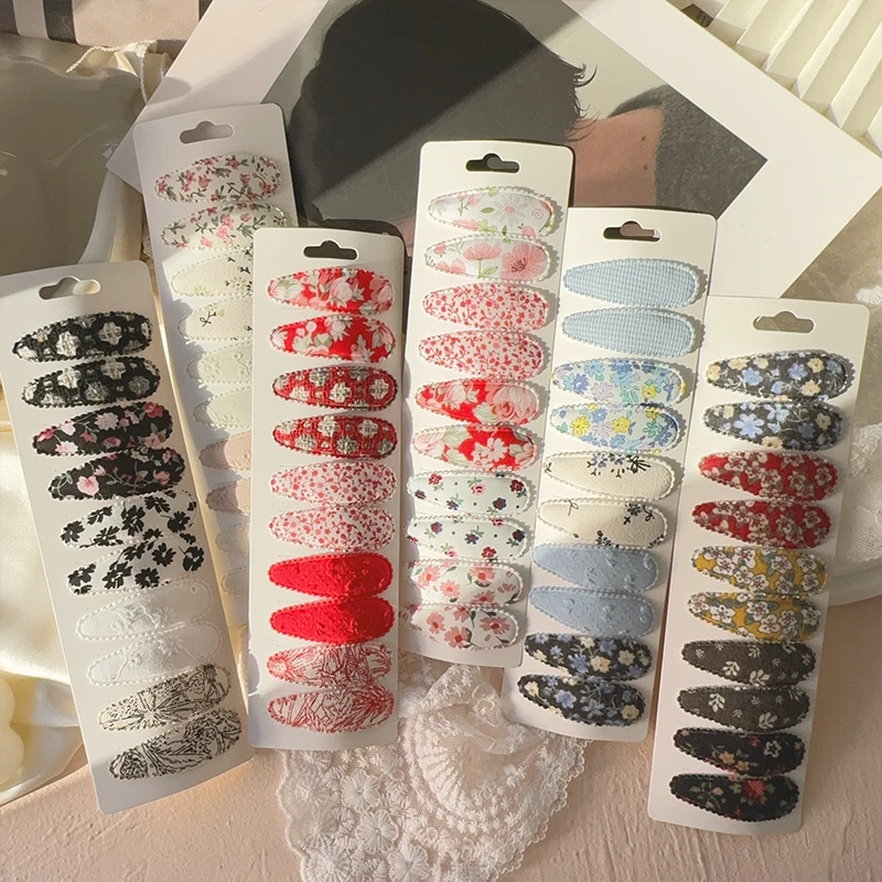 

10Pcs Summer Fresh Print Cotton Alloy Hair Clips For Kids Fabric Plaid BB Hairpins Girl Hairgripe Headwear Baby Hair Accessories