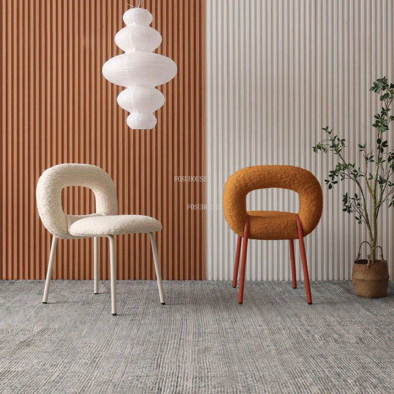 Wuli Nordic Iron Living Room Chairs Medium Ancient Style Dining Chair Modern Home Furniture Backrest Lamb Velvet Sofa Chair Ins