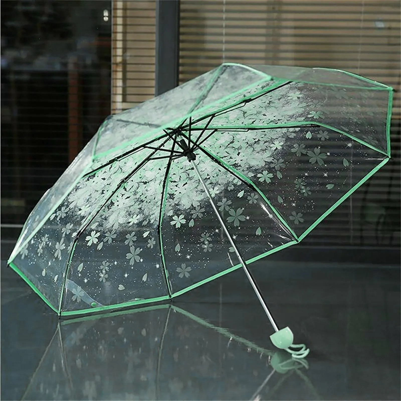 Korean Umbrella Cute Mini Fresh 3 Fold Umbrella Japanese Cherry Blossom Transparent Umbrella Rainproof and Windproof Umbrella