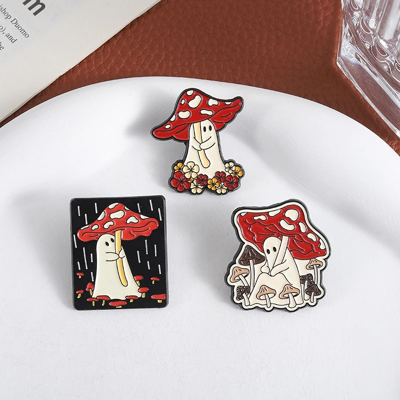 Wandering Ghost with Mushroom Umbrella Enamel Pins Halloween image 4