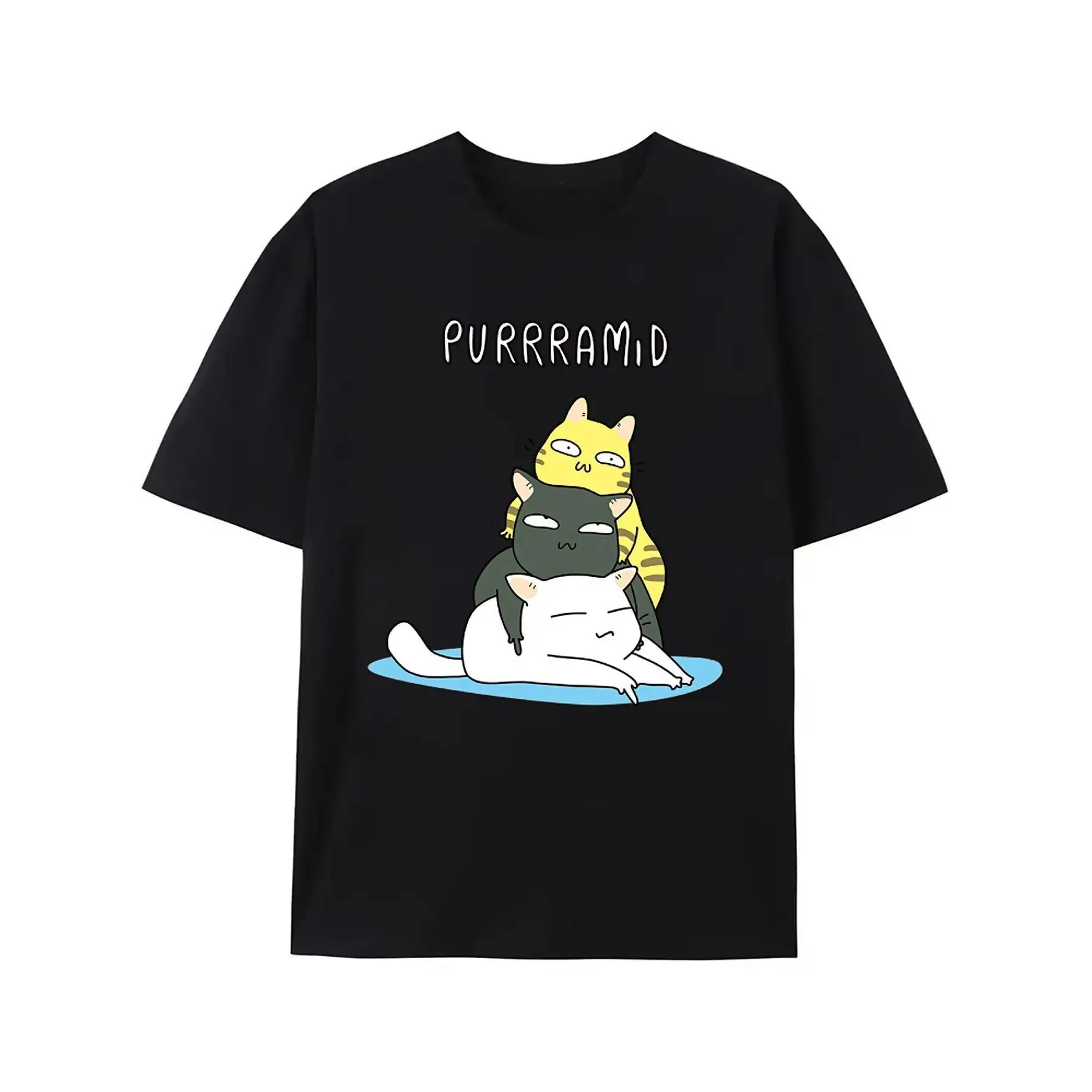 

Unisex Funny Cat Pyramid T-Shirt | "Purrramid" Pun Kitty Stack Graphic Tee | Pet Lover Humor Gift Casual Top