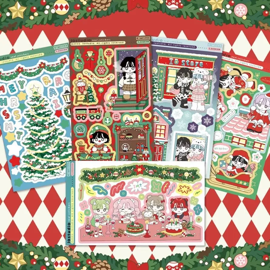 1/5Pcs  Christmas Stickers Cartoon Girl 5 Scenery Stickers Chibi Mini Figure INS Stickers DIY Journaling Materials Decorations