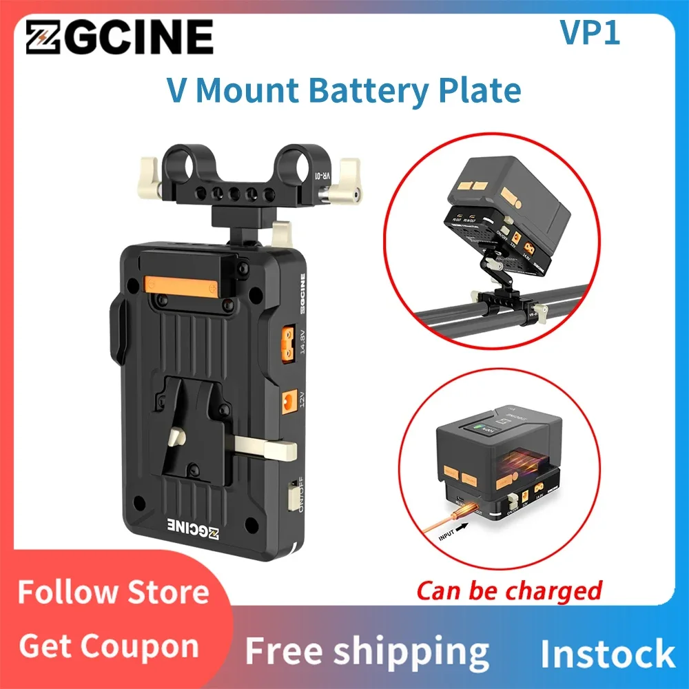 

ZGCINE VP1 V Mount Battery Plate PD 14.8V With 15MM Rod Clamp standard V V-Lock Battery Plate Adapter Rechargeable