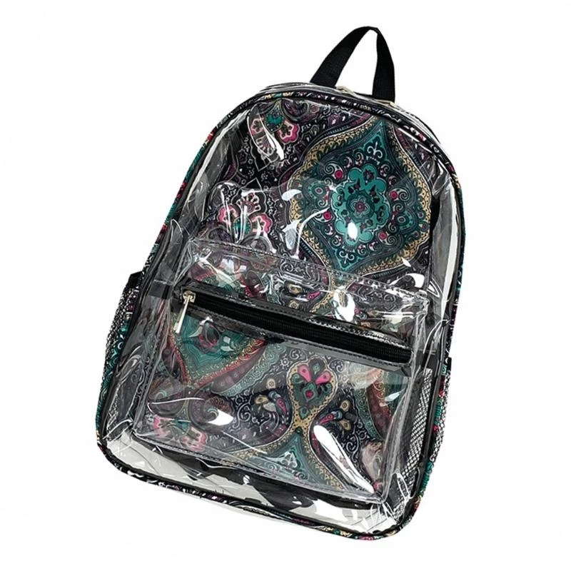 

F19F Clear School Bag for Women PVC Backpack Large Capacity Book Bag Casual Daypack