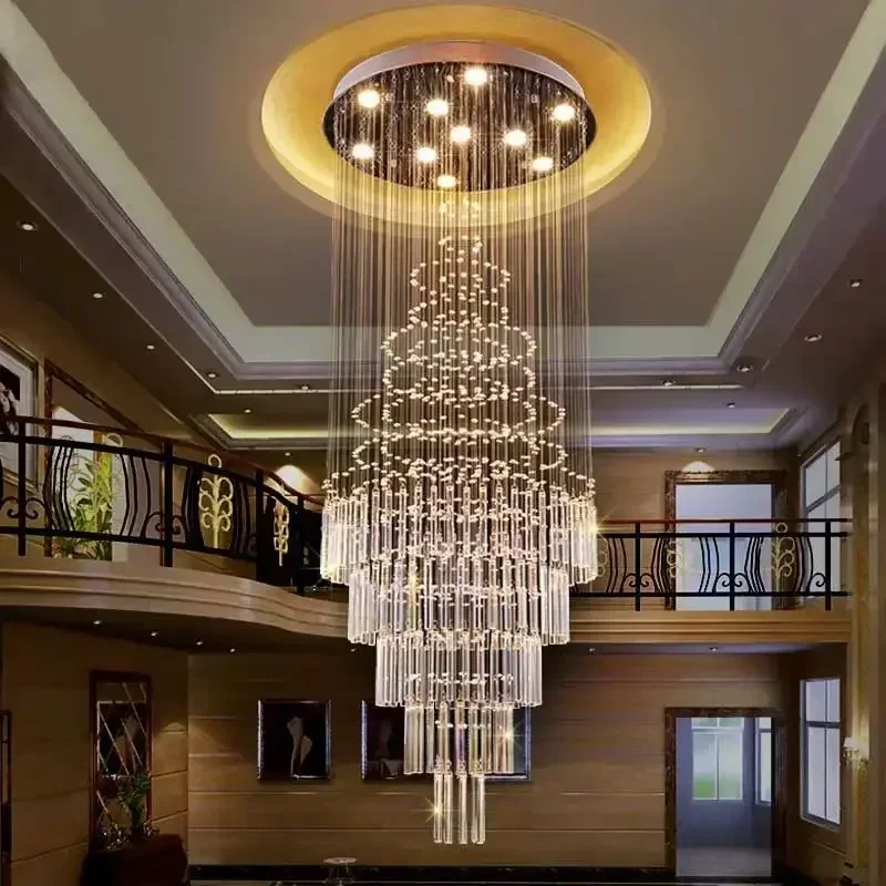 

Modern LED Crystal Chandelier Hotel Restaurant K9 Crystal Lamp Villa Living Room Rotating Staircase Chandelier Home Lighting