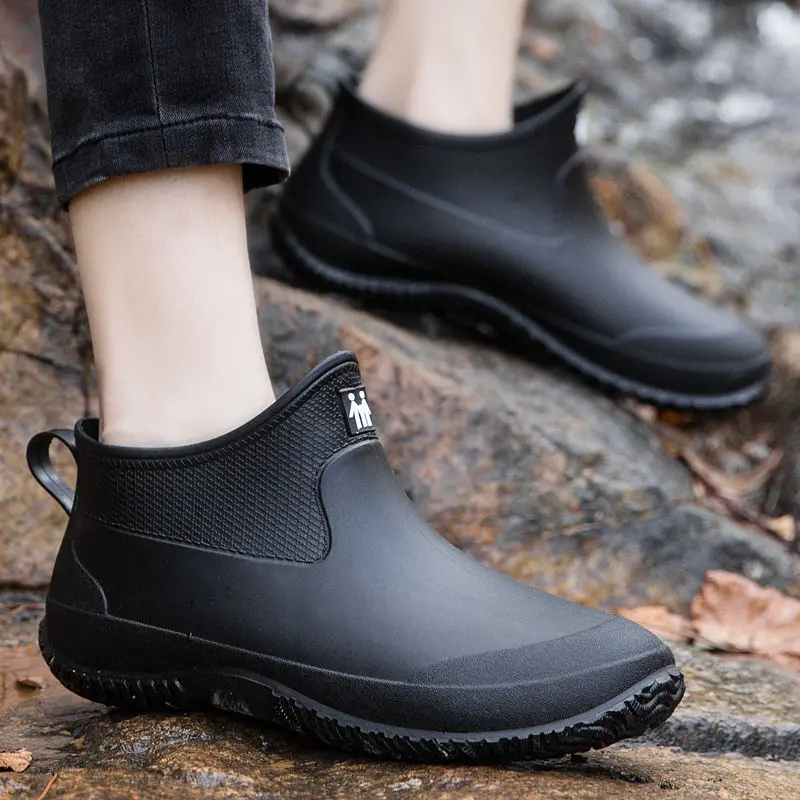 Men's Soft Rubber Rain Boots, Wide Toe, Slip Resistant, For Garden & Work_voghion.com