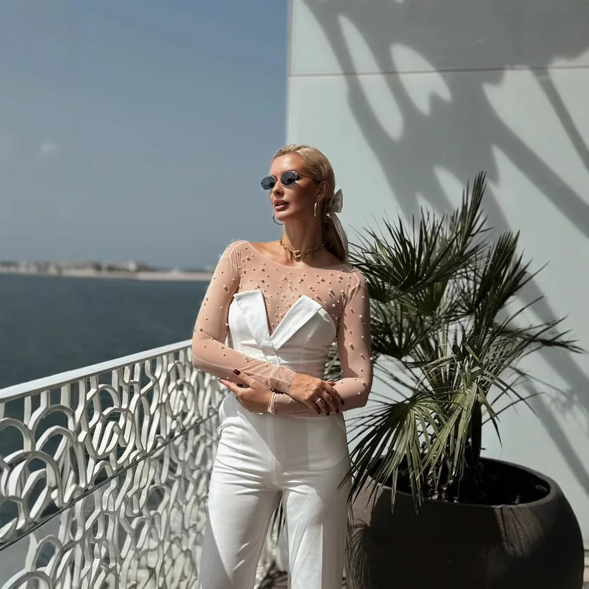 2025 summer new foam see-through white onesie + Fashion casual high-grade white onesie can be worn in a single two-piece set