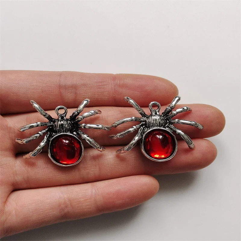 2pcs Halloween Blood Red Black Tarantula Spider Charms Gothic Pendant Fit Jewelry Making DIY Jewelry Findings