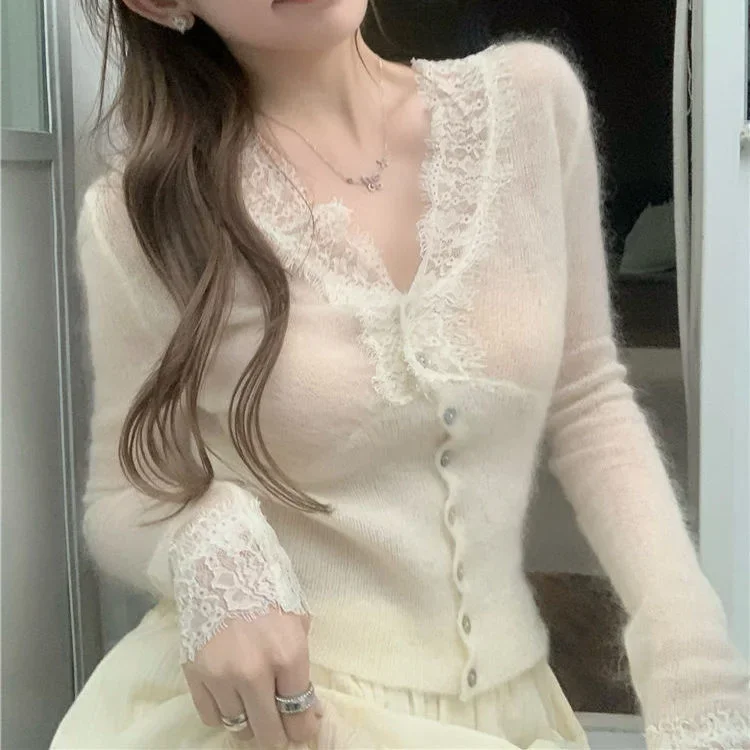 v Neck Long Sleeve Lace Shirt Women's Design Fashion Top Vintage Clothes for Women Tops Shirts Blouses