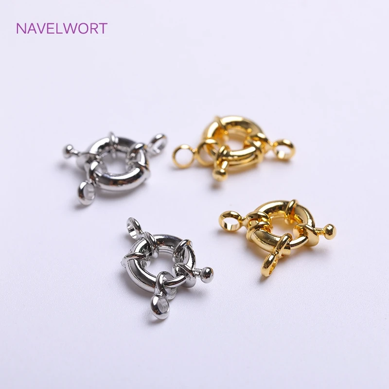 Multi Sizes 18K Gold Plating Sailor Clasps Connector Brass Spring Ring Clasp with Attach Rings DIY Jewelry Making Accessories