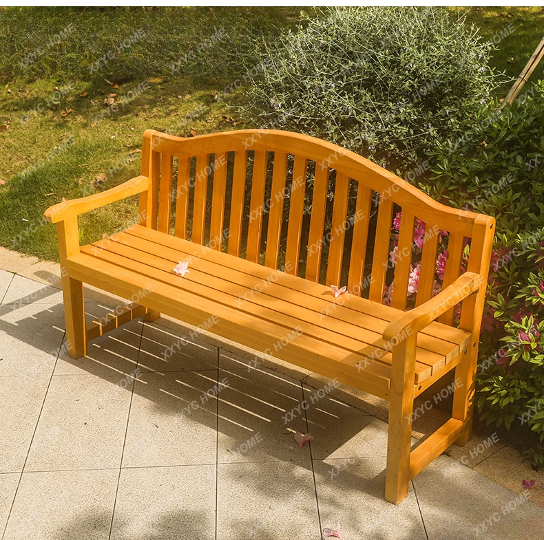 courtyard open-air leisure park chair outdoor bench preservative wood yard outdoor strip double solid wood back chair