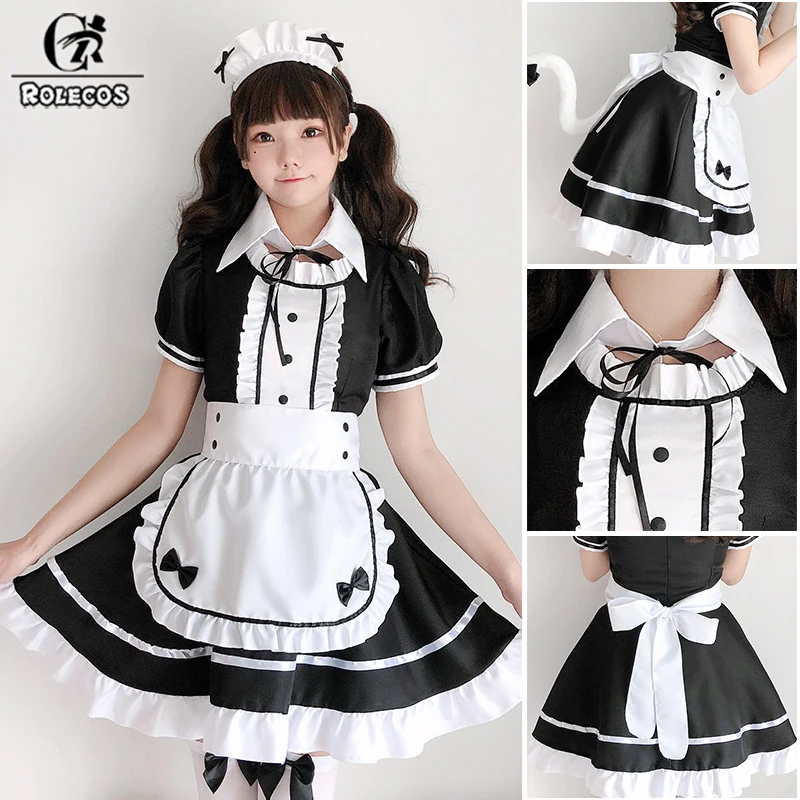 

ROLECOS Sweet Lolita Maid Dress Cosplay Costume Fluffy skirt Women Girl Halloween Party maid Uniform Stage Dress