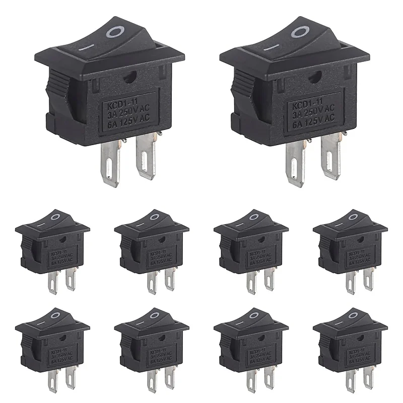 Mini Toggle Switch 2-Pin On/Off Mini Boat Switch AC 250V 3A 125V 6A 2 Pins 2 Position Black Rectangle Built-in Switch Embedded