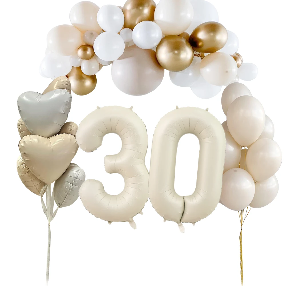 Beige Gold Latex Balloons Set Vintage Beige Foil Number Balloon for Happy Birthday Party Decor Wedding Annerversay Party Supply