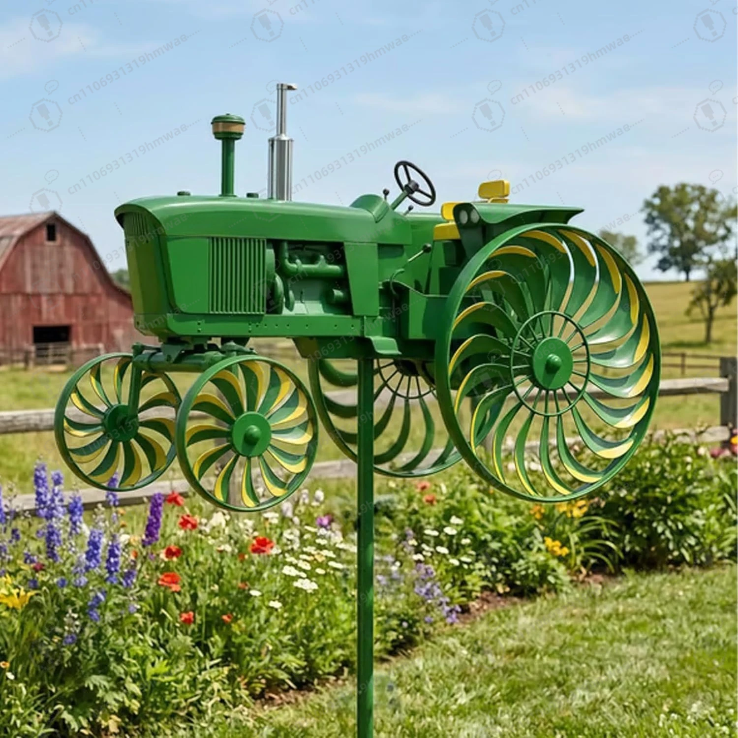 

Garden Wind Spinner,Green Tractor Windmill Stake with Rotating Wheels for Patio Yard Garden,Unique Outdoor Sculptures Ornament