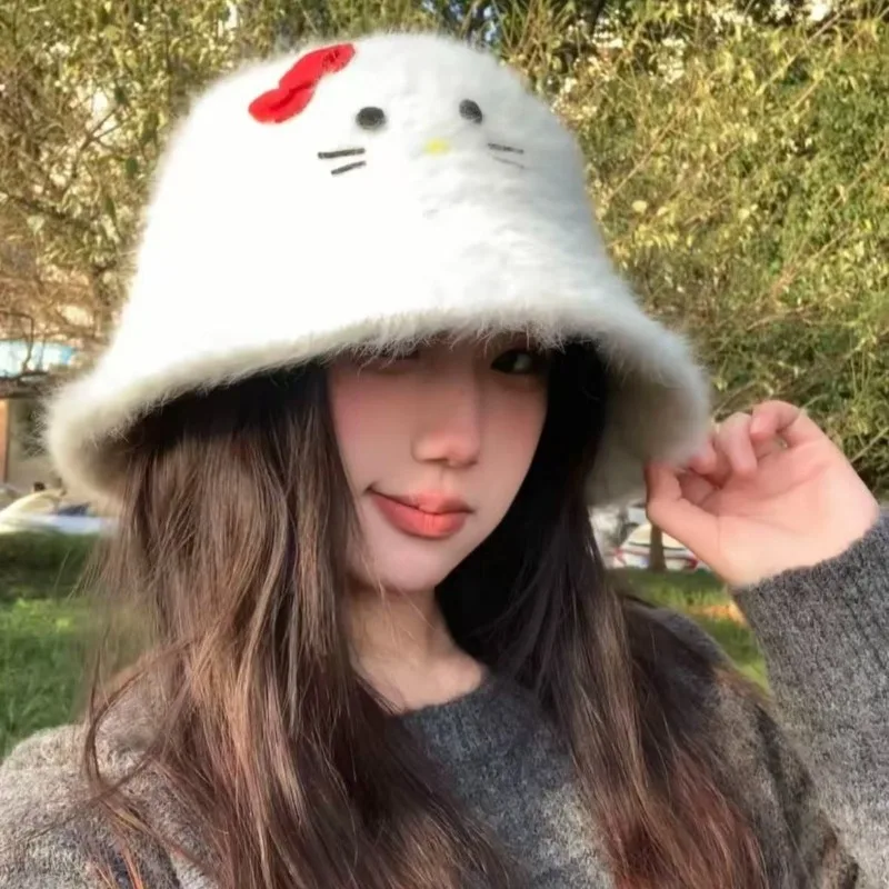 

Kawaii Hello Kitty Sanrio Student Cute Cartoon Comfortable Warm Hat Children Plush Windproof Hat Christmas Gifts for Kids
