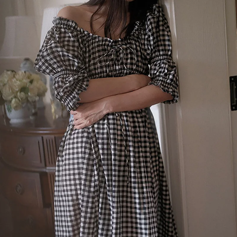 

2025 Spring Summer Retro Home Sleeping Long Dress French Elegant Temperament Temperament Laziness Nightwear